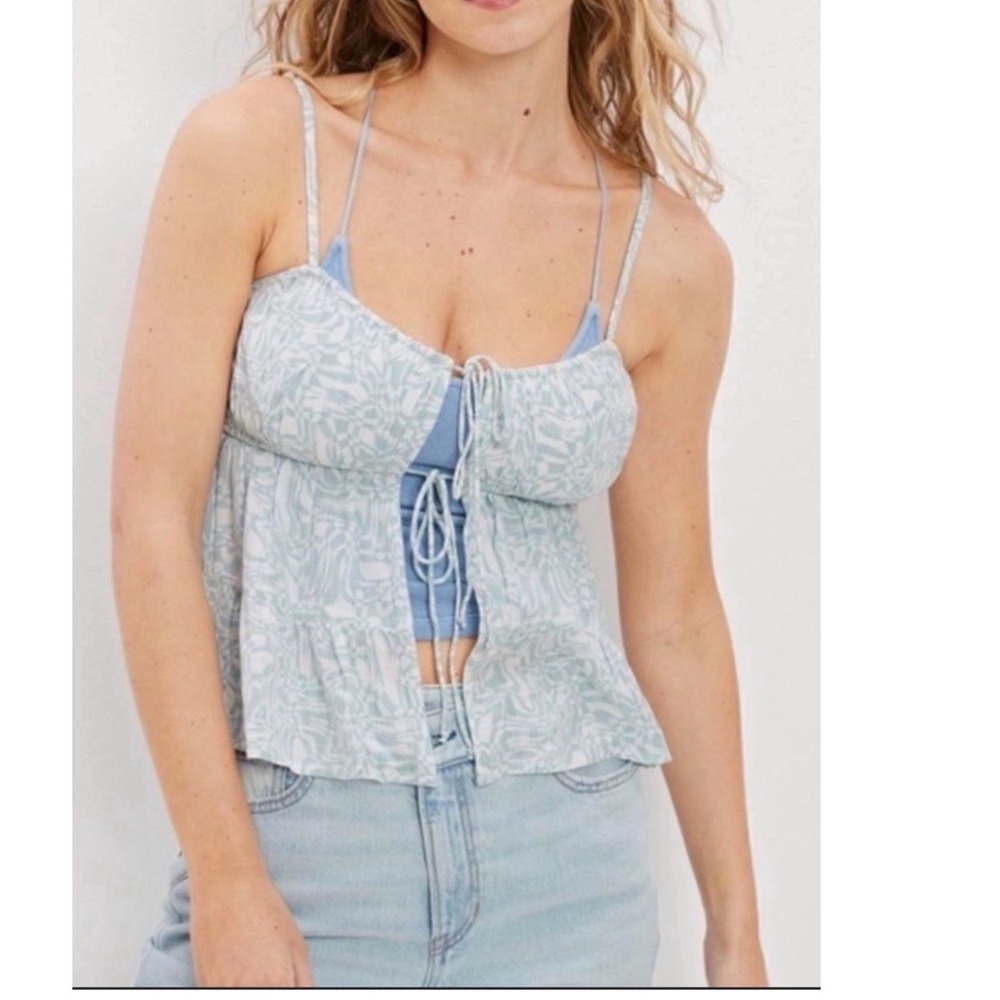American Eagle Babydoll Camisole Top XL Tie Front Cottagecore Coastal Fairycore